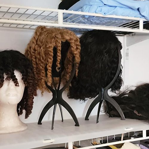 JOIKIT 16 Pack 14.2 Inches Black Plastic Wig Stand, Collapsible Wig Holder Portable Travel Wig Stands, Folding Wig Stand Wig Dryer Stand for Women, Multiple Wigs and Hats