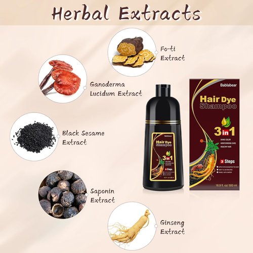 Bablabear Dark Brown Hair Color Shampoo - 3-in-1 Instant Dye for Gray Hair | 500ML for Men & Women