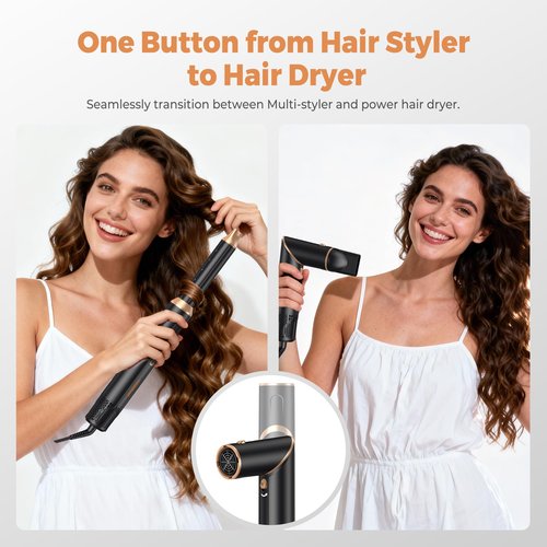 6 in 1 Hair Dryer Brush, Foldable Blow Dryer Brush with Air Styler Curler Wrap, Detachable Hot Air Brush Dry,Volumize, Straight,Curl, Negative Ion Brush Blow Dryer with Diffuser, Hair Styler Tools