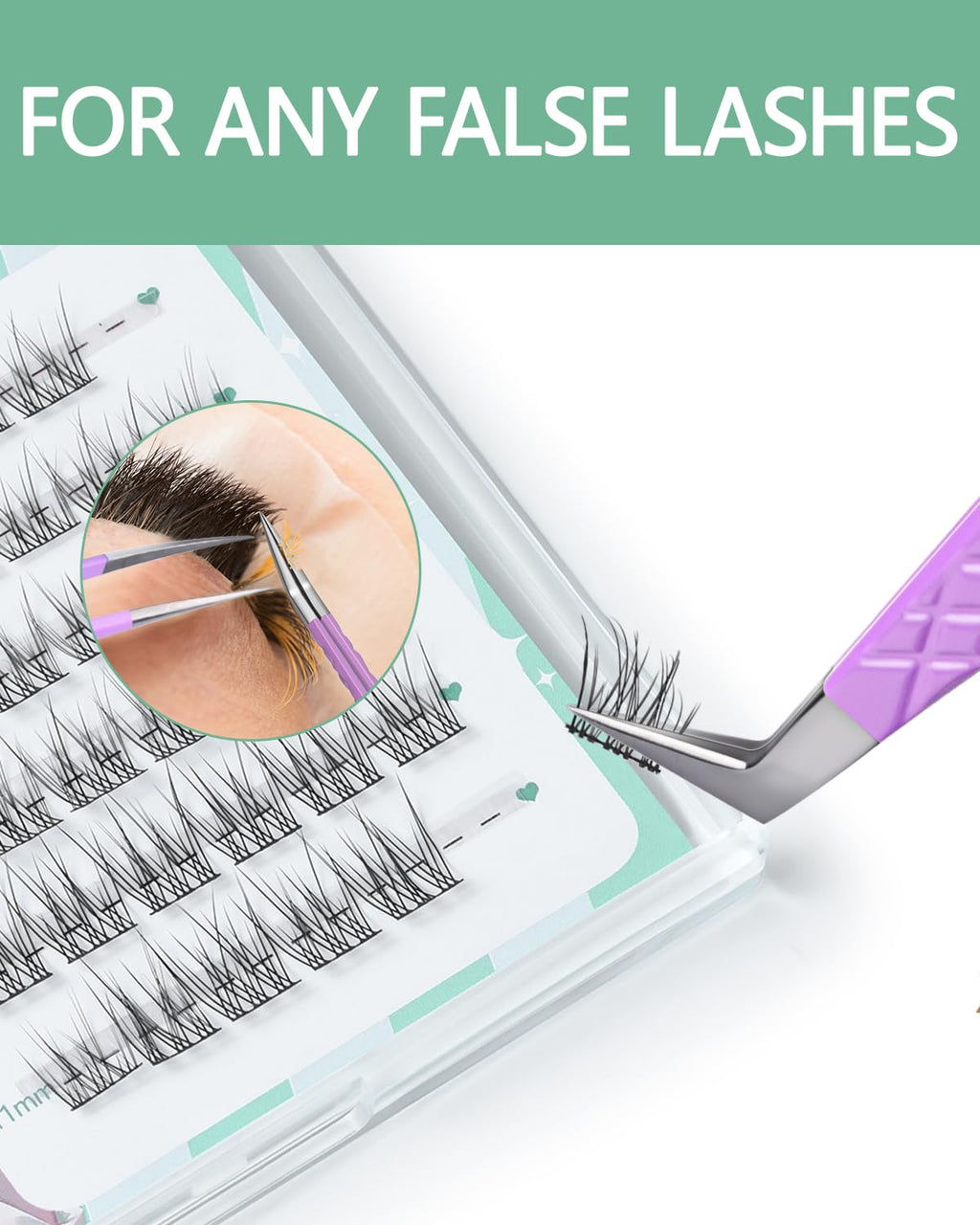 MORGLES Lash Tweezers for Eyelash Extensions, 90 Degree Fiber Tip Eyelash Extension Tweezers for Volume Lashes with Bag, Purple