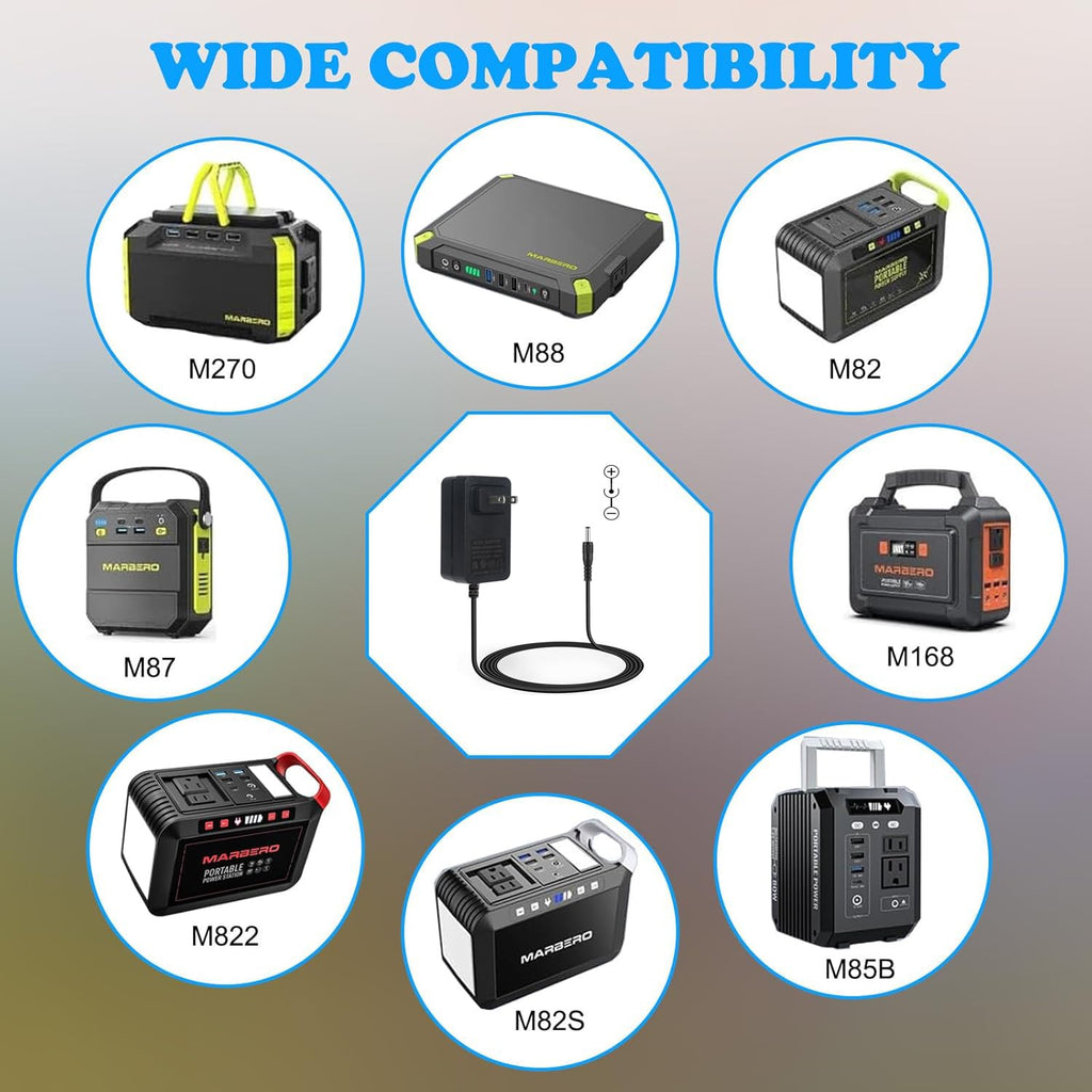 19V Portable Power Supply Charger for Marbero M82 M82MAX M822 M822MAX M87 M88 M168 Portable Power Station Solar Generator Battery 19V 1.5A Wall Adapter Charger