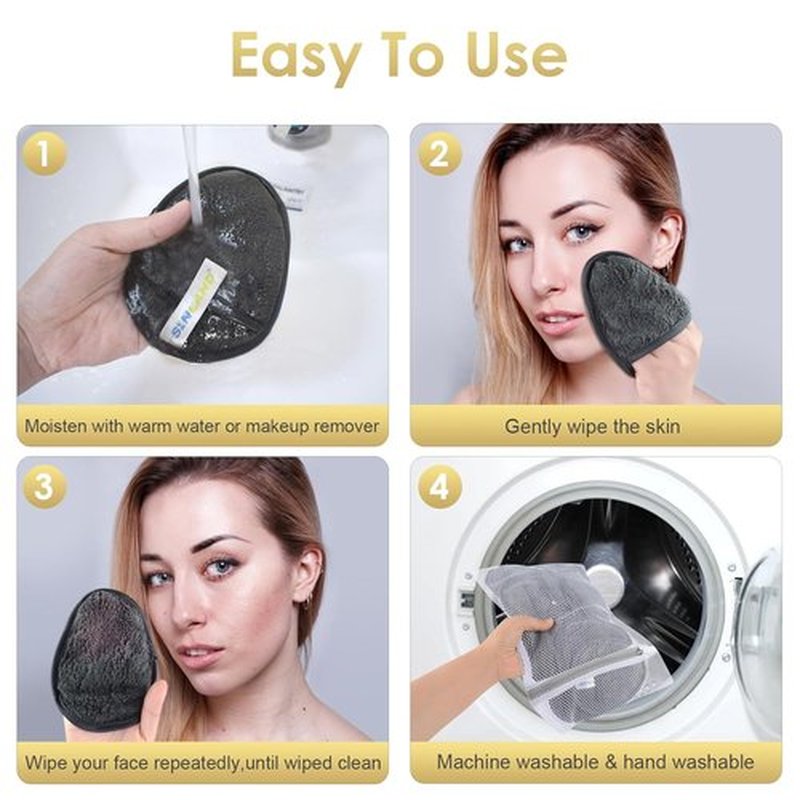 SINLAND Reusable Makeup Remover Pads - Gentle Microfiber Facial Cleansing Cloths | Grey, 6-Pack (5.1"x3.9")