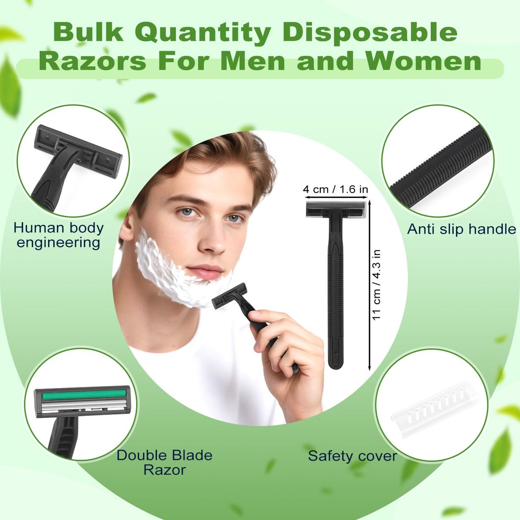 Fafortune Disposable Twin Blade Razors in Bulk, Individually Wrapped - Clear Safety Cap, For Homeless, Hotel, Airbnb, Travel (pack of 30,black)