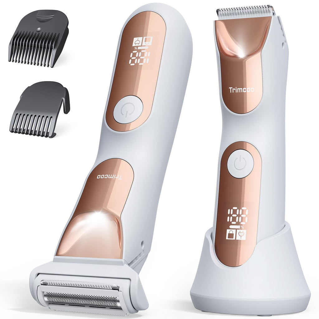 Women’s 2-in-1 Body Grooming Kit, Electric Bikini Trimmer & Shaver for Women, Wet/Dry Use, LED Light, Anti-Slip Grip, USB Rechargeable Cordless Hair Removal for Face, Legs, Underarms & Intimate Areas
