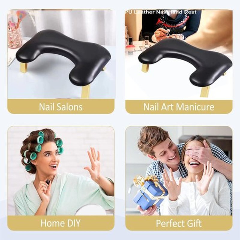 Ankysasky Nail Arm Rest, PU Leather Nail Tech Arm Rest,Foldable Arm Rest for Nails Tech U-Shaped Hand Rest Manicure Hand Rests for Foot Hand Rest (Black)