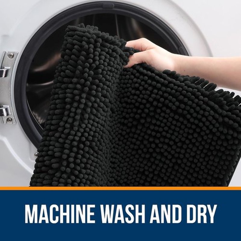 OLANLY Bathroom Runner Rugs - Extra Soft Chenille Bath Mats | Quick Dry, Machine Washable, 44x24 Inches, Black
