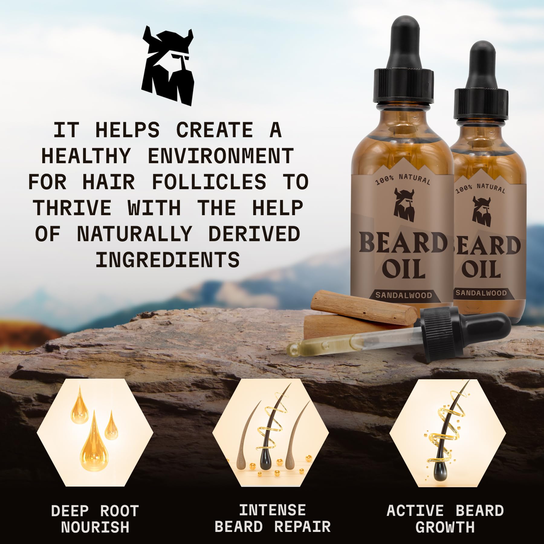 Striking Viking Beard Oil for Men - 2 Fl Oz (Pack of 2), Sandalwood