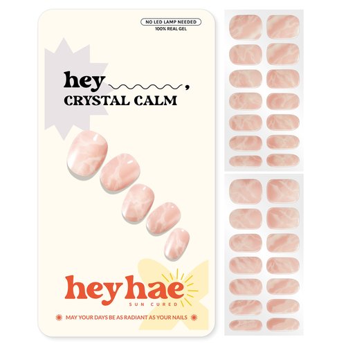 Heyhae Semi Cured Gel Nail Strips | No LED Lamp Needed | Pink, Marble | Easy Apply & Remove, Salon Quality | Includes 28 Strips, 1 Prep Pads, Nail File & Wooden Stick - Hey, Crystal Calm
