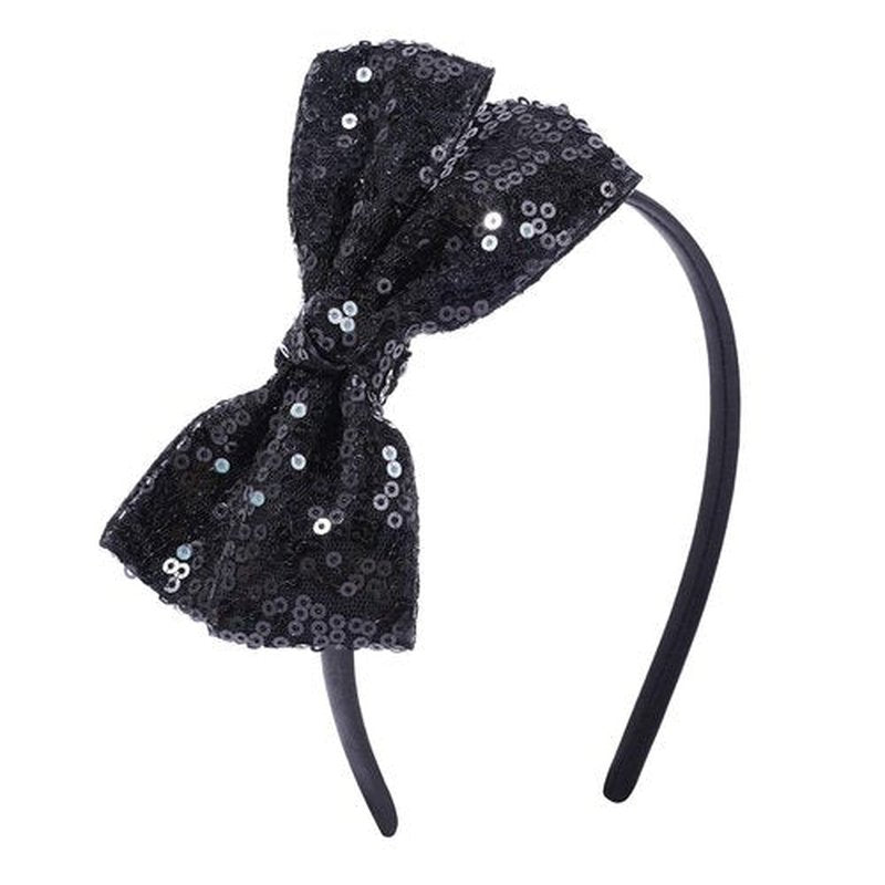 NCMAMA Sequin Black Bow Headband for Girls Sparkly Glitter Hairband Bows Hair Accessories for Toddler Kids Women on Christmas Halloween Birthday Parties