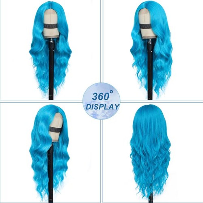 BEAUTIFA Teal Blue Wig for Women, Teal Blue Wavy Wig Middle Part 26 Inch Blue Wigs Heat Resistant Synthetic Wigs for Daily Party Use