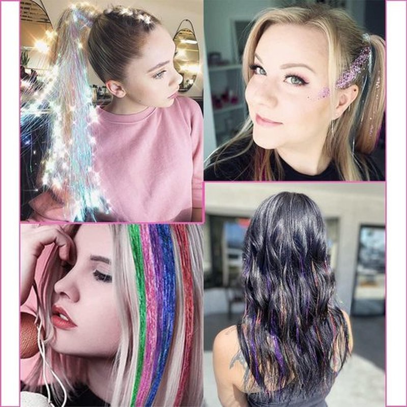 Hair Tinsel Kit, Fairy Hair Tinsel with Tools 48 Inch Hair Tinsel Heat Resistant Safe 12 Colors Glitter Tinsel Hair Extensions 3200 strands (12 Colors Hair Tinsel Kit)