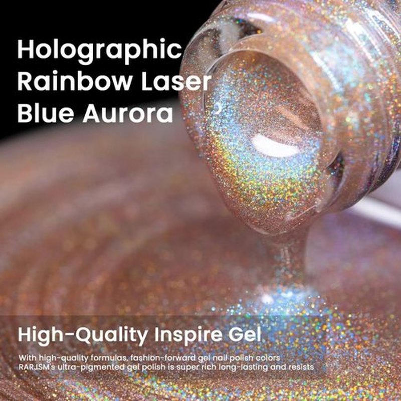 RARJSM Blue Aurora Cat Eye Gel Nail Polish Holographic Rainbow Laser Iridescent Glitter Sparkle Cat Eye Gel Polish with Magnet Stick Soak off UV LED Curing Requires Home Salon Diy Nail Art