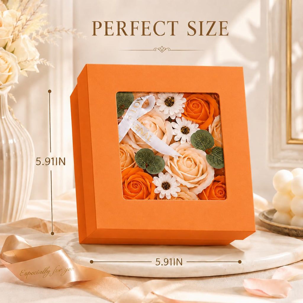 Ideal Swan Rose Bath Soap - Flower Floral Scented Rose Soap Petals in Flower Box, Transparent Window for Women Plant Essential Oil Set for Birthday Valentine’s Christmas （Orange）