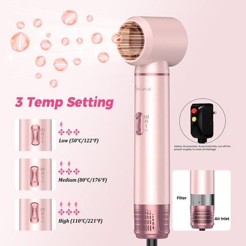 Atopskins 5 in 1 Hair Dryer Brush Set, Detachable Hot Air Styler, Blow Dryer Brush, 3 Heat Settings Auto Curling Wrap Styler, Ionic Hair Styling Tools, Straight Curl Dry Volumiz Smooth (Pink)