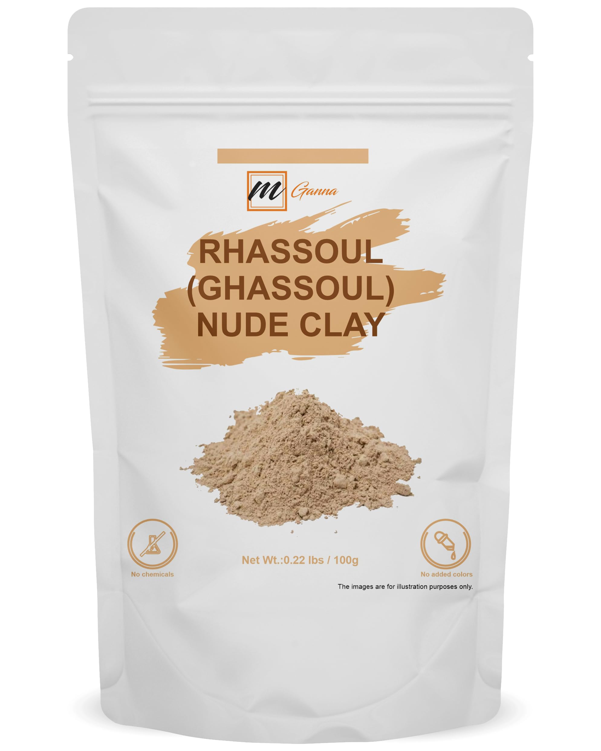 mGanna 100% Natural Moroccan Rhassoul Clay Powder/Nude/Ghassoul Lava Clay Powder for Hair Masks, Creams, Face Masks, Scrubs and Soap Making 0.22 LBS / 100 GMS
