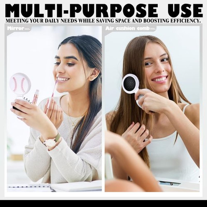 12 Set Baseball Team Gifts Bulk Mini Hair Brush with Ribbons Baseball Hair Accessories, Soft Flexible Mini Travel Hair Brush for Girls Baseball Party Favors