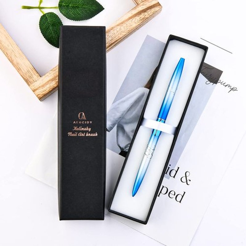 Kolinsky Acrylic Nail Brush Size 8 Round Shaped Oval Blue Metal Handle Nail Brush Nail Art Brush Professional Nails Brush for Nail Tech and Beginner