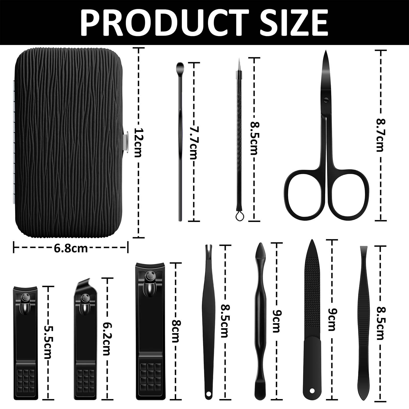 BLESWIN 10 in 1 Manicure Set, Professional Manicure Pedicure Kit for Women, Nail clipper Set for Men, Nail Care Kit with Leather Travel Case, Travel Nail Kit for Friends Parents Gift (Black)