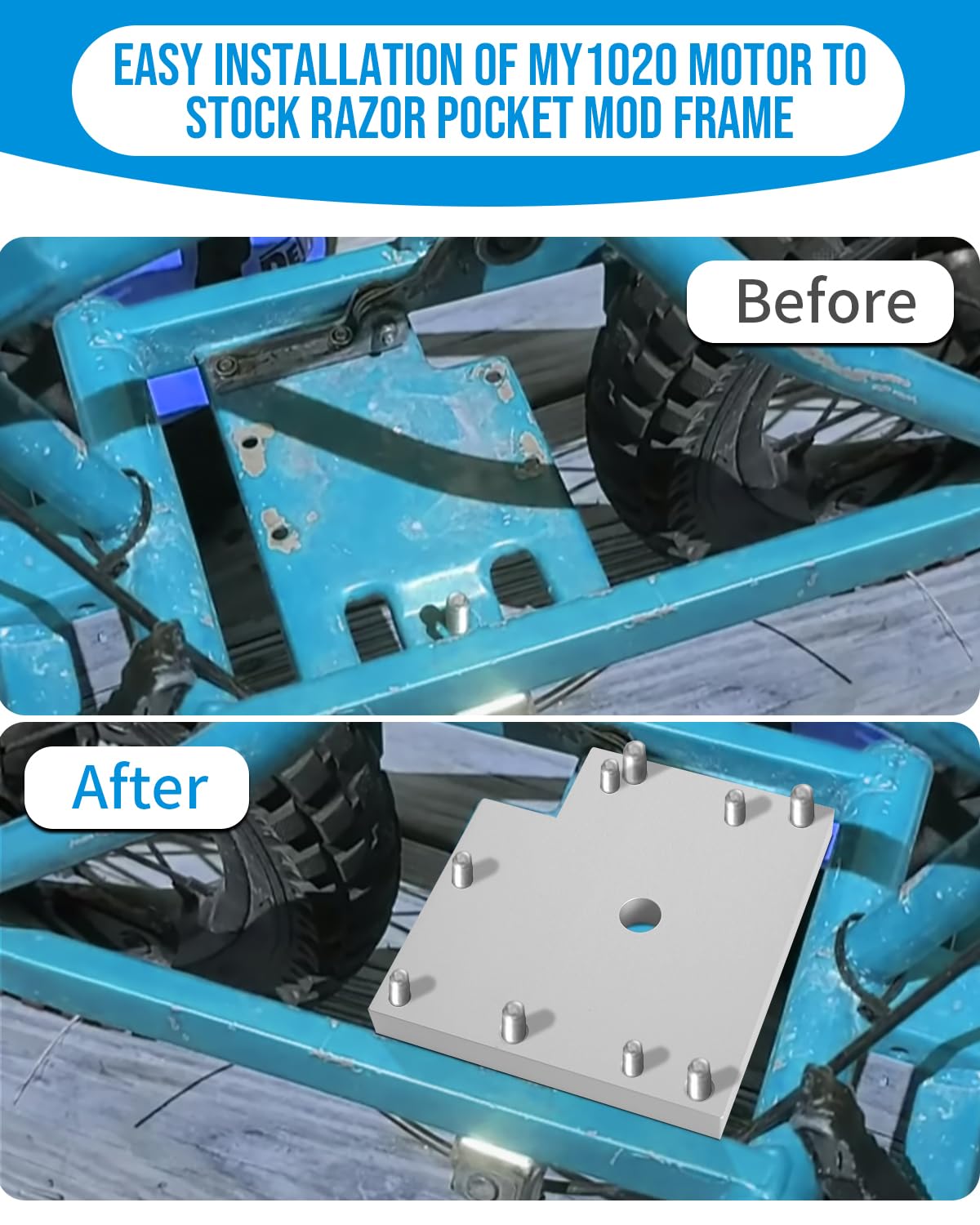Foruly Motor Adapter Plate Set for RSF350 Models Razor Pocket Mod Gen 1 (Allows Easy Installation of MY1020 Motor to Stock Razor Pocket Mod Frame)