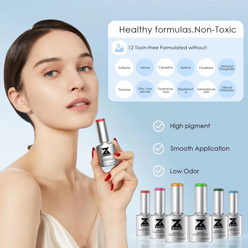 ZAVAYI 6 Colors Gel Nail Polish Set - Non-Toxic Soak Off Gel Nail Kit for UV/LED Light, Long Lasting & Easy to Apply, Salon & Home Use (Professional Nail Art Design)