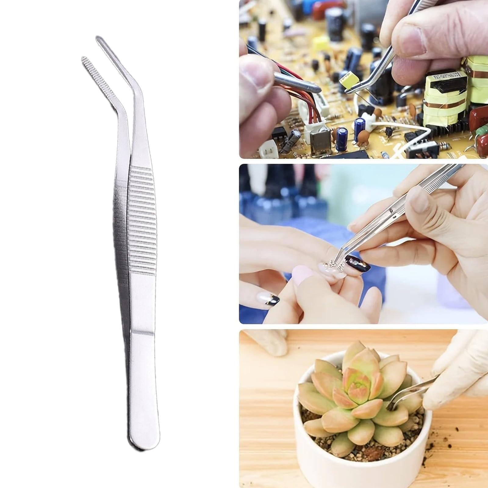 6Pcs Facial Hair Tweezers for Women - Curved & Serrated Tip Precision Tweezers for Eyebrows, Crafting, Sewing & Splinter Removal - Multipurpose Slant Tip Forceps