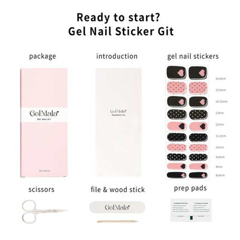 GelMala Semi Cured Gel Nail Strips Hearts Polka Dot, Long-Lasting, Easy to Apply&Remove Semi Cured Gel Nails,Easy for begginners (Bonbons Coquins)