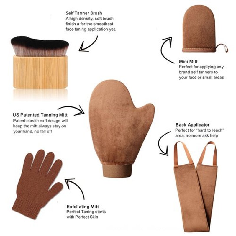 3 in 1 Self Tanning Mitts Self Tanner Mitt Applicator Tanning Brush Self Tanner Back Applicator, Tanning Gloves for Self Tan Mitt,Self Tanning Kit for Lotion,Spray Tan,Body,Sunless,Face