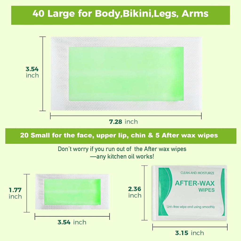 Evervines Body Wax Strips for Hair Removal: 60 Strips (40 Large, 20 Small) & 5 Oil Wipes – Gentle & Fast for Body & Face – Ideal for women& Men Home & Travel