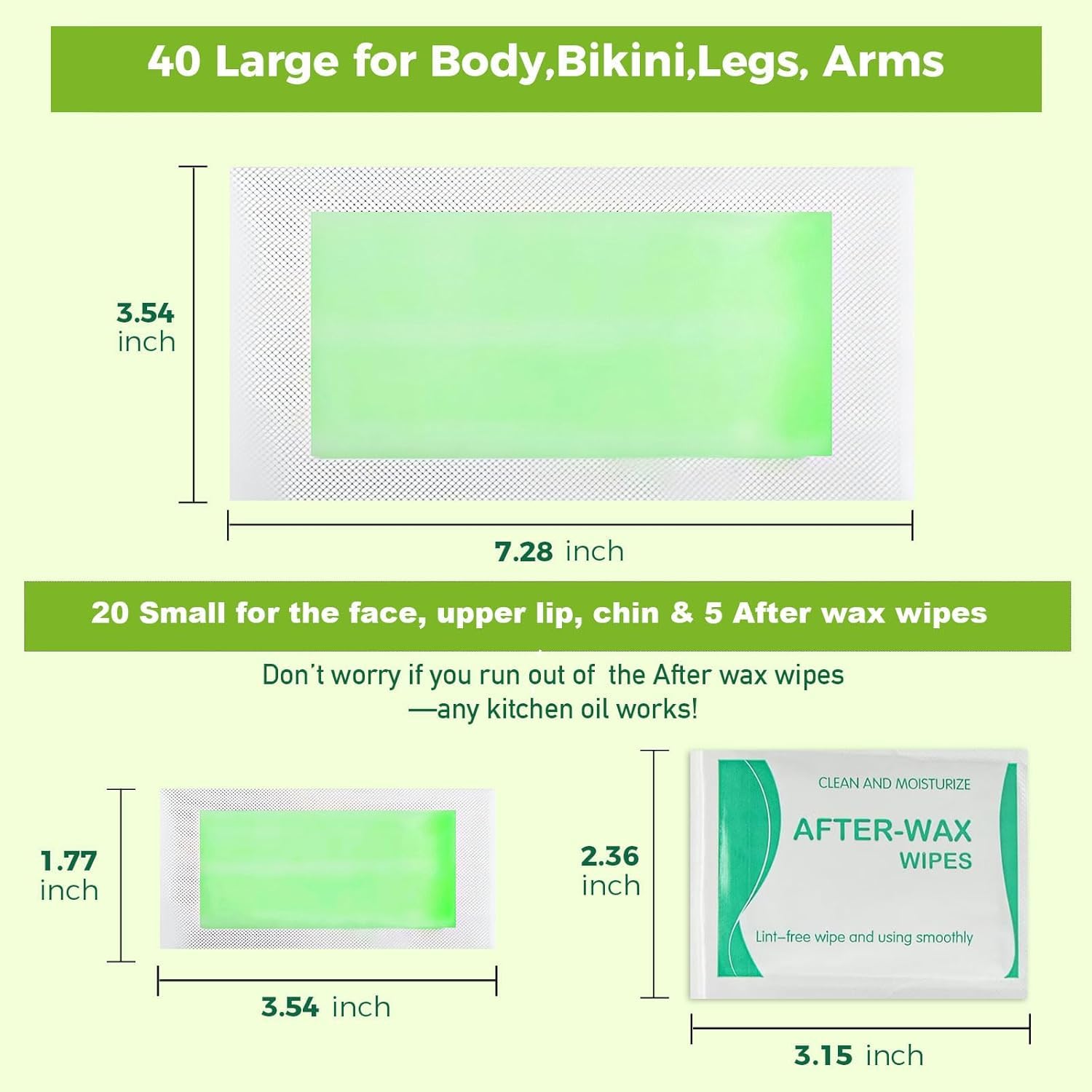 Evervines Body Wax Strips for Hair Removal: 60 Strips (40 Large, 20 Small) & 5 Oil Wipes – Gentle & Fast for Body & Face – Ideal for women& Men Home & Travel