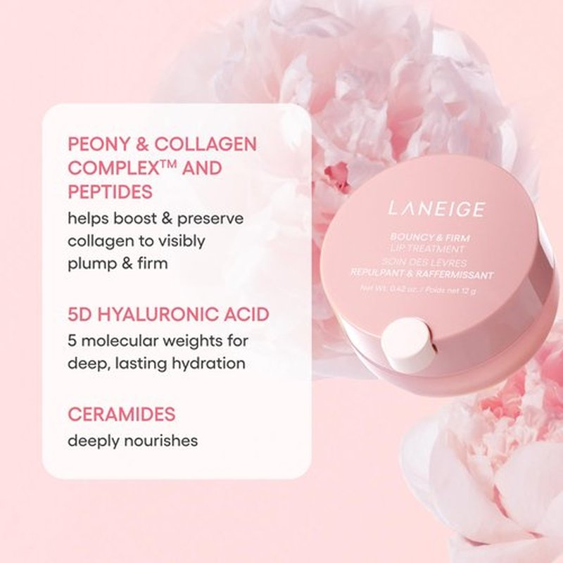 LANEIGE Bouncy & Firm Lip Treatment: Plumping & Firming Lip Care with Peony & Collagen Complex, Ceramide Capsules, & 5D Hyaluronic Acid for Hydration