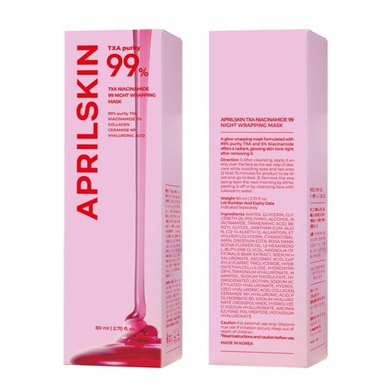 APRILSKIN TXA Niacinamide 99 Overnight Wrapping Mask | 99% High-Purity TXA+Niacinamide for Uneven Skin Tone | Overnight Skin Booster for Toning Care, Firming & Pore Care | 80ml, 2.70 fl.oz.