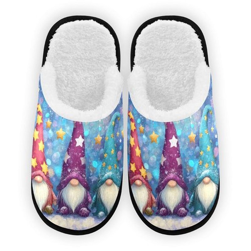 Dussdil Snowflakes Gnomes House Slippers Blue Snow Glitter Home Spa Slippers Memory Foam Closed Toe Slipper Non Slip for Hotel Bedroom Travel Shoes Women Men M