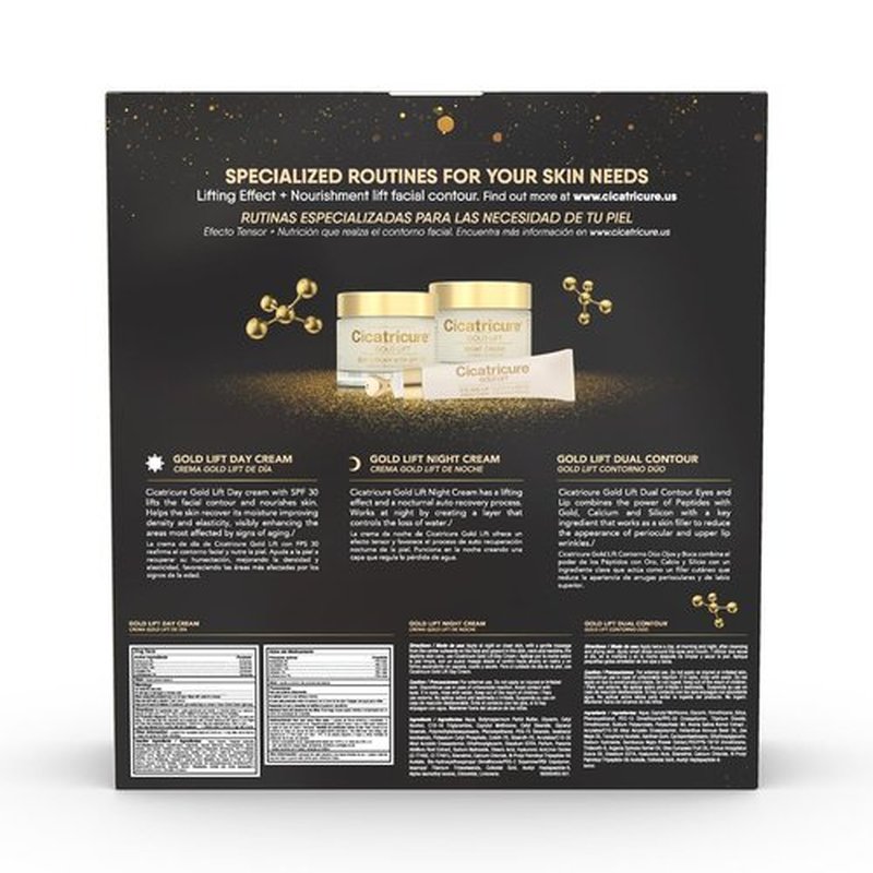 CICATRICURE Gold Lift Anti Gravitational Wrinkles Skin Care Gift Set with Day Anti-Wrinkle Cream + SPF 30 , Night Anti-Wrinkle Cream & Dual Contour Eye and Lip Wrinkle Cream, 3 Piece Set