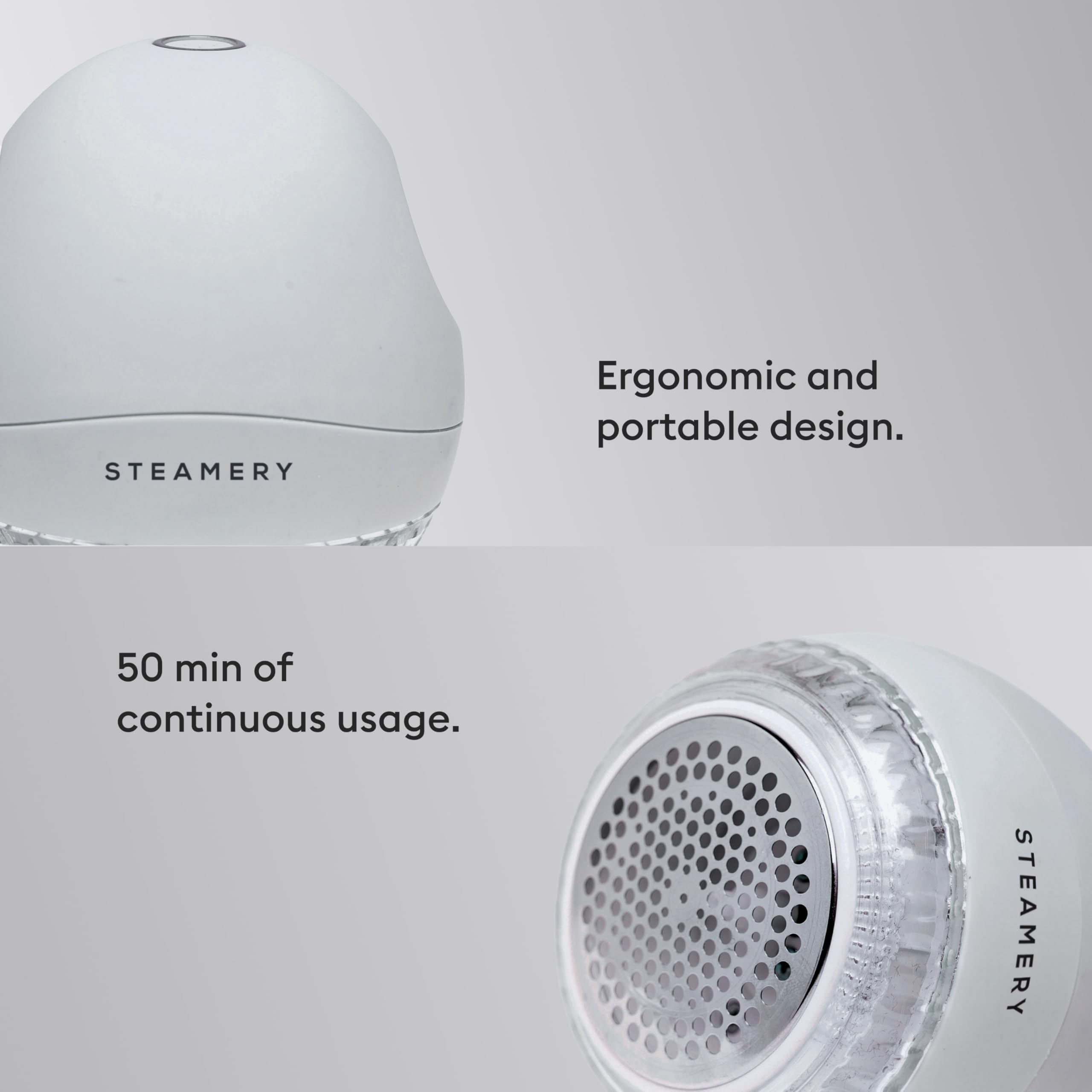 Steamery Fabric Shaver Pilo 1, Lint Remover for Pills and Bobbles, 5W, Portable, Rechargeable, Ergonomic, Scandinavian Design, Grey