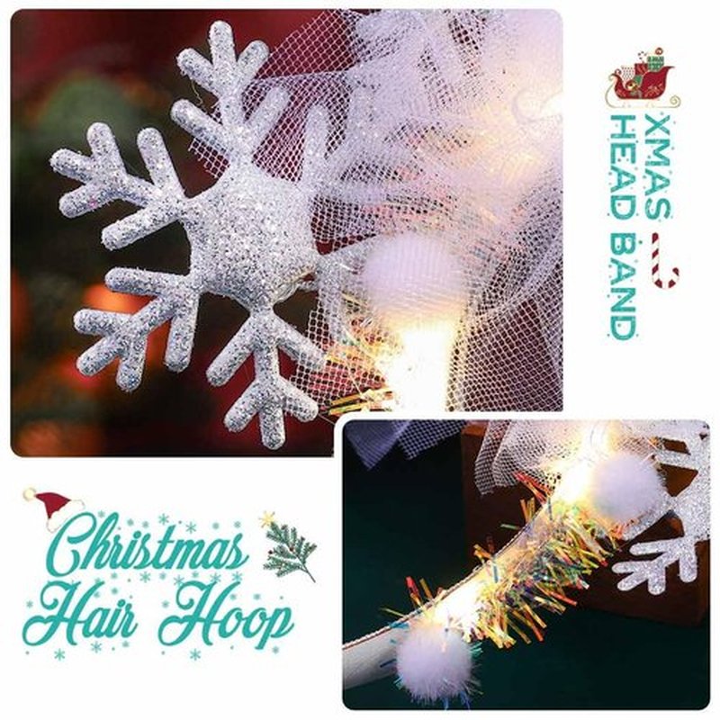 Catery Light Up Snowflake Headband White Christmas Headpiece Snowflake Costume Accessoriess for Women and Girls