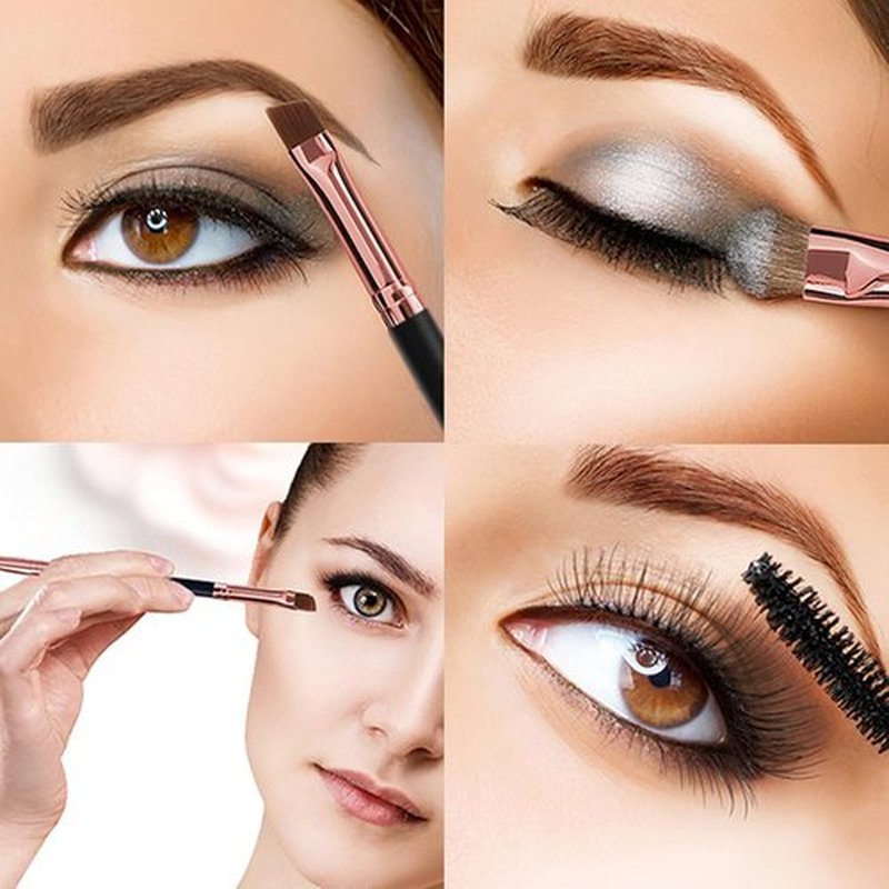 Skiennix Duo Eyebrow Brush Set - Spoolie & Angled Brow Brushes for Perfect Eye Makeup | 5pcs, Black
