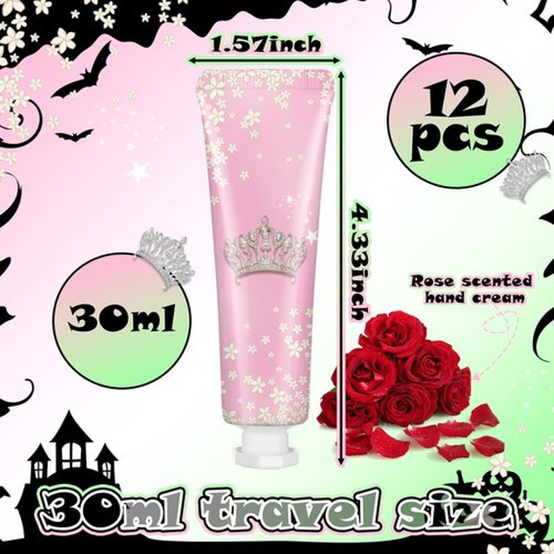 Loopeer 12 Pcs Magic Witch Hand Cream Bulk Pink Green Party Favor Hydrating Mini Hand Lotion with Rose Scent for Galentine's Day Goodie Bag Stuffers Thank You Gift, Travel Size (Crown)