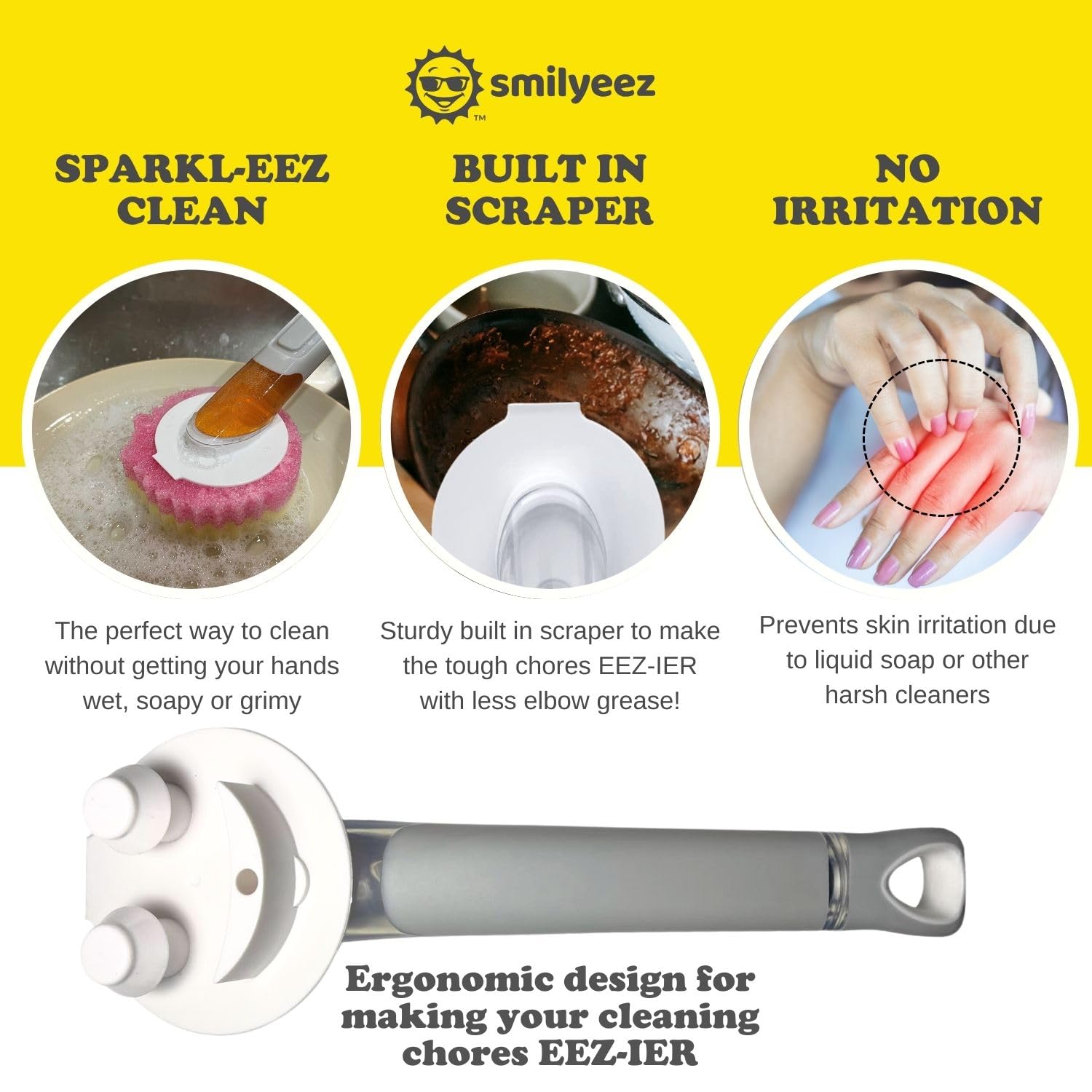 The Original Smiling Handle with Soap Dispensing for Scrub Daddy (Reg. TM) Sponge and Scrub Moji Sponge (White)