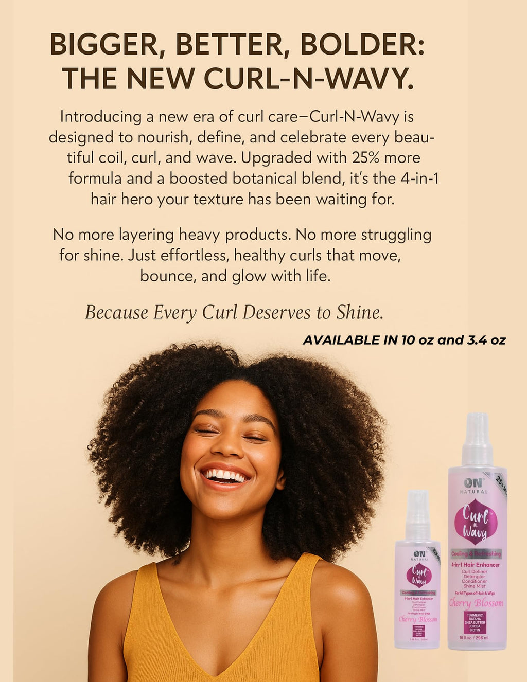 On Natural Curl-N-Wavy 4-in-1 Hair Enhancer For All Hair Texture [Jamaican Black Castor] 3.4 OZ