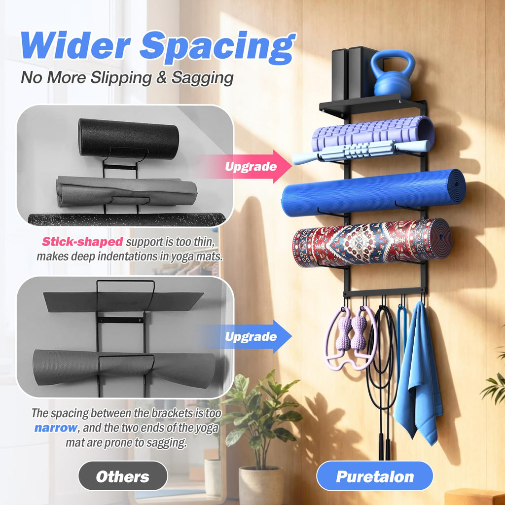 Puretalon Yoga Mat Holder Wall Mount for Home Gym Accessories Storage