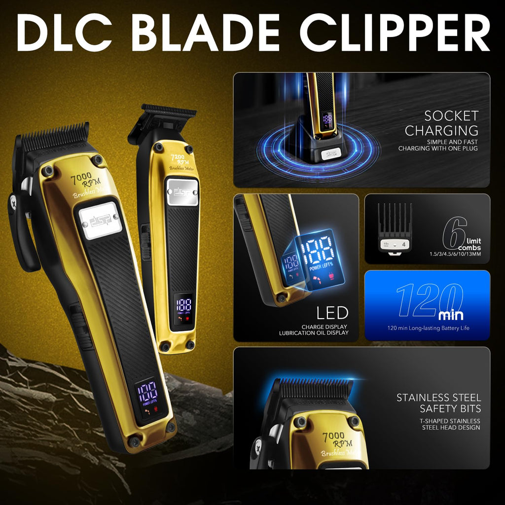 DSP Professional Beard Trimmer for Men, Cordless Trimmer Barber, BLDC Motor & DLC Coated Blade, Bald Head Clipper for Men