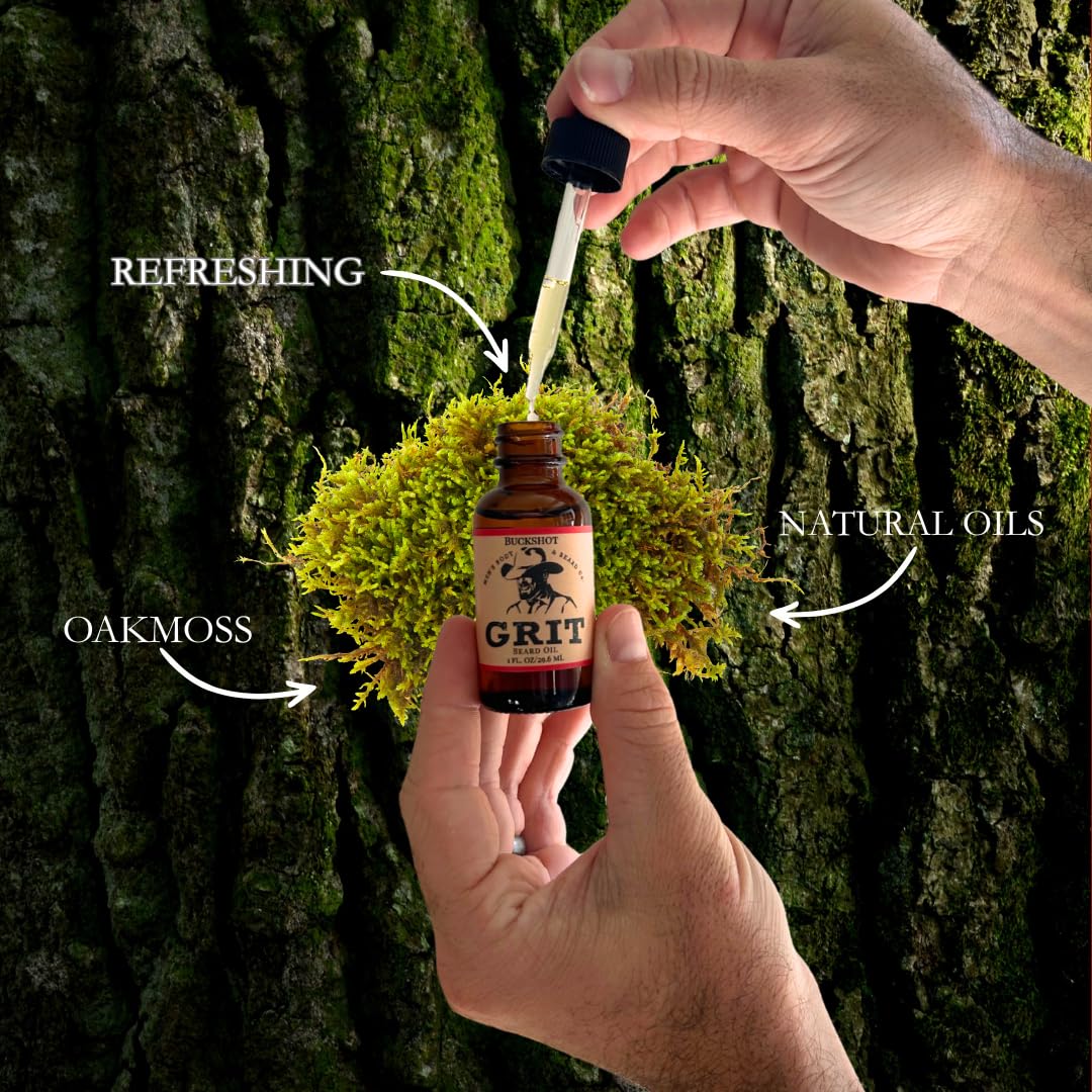 GRIT Buckshot Premium Beard Oil (1 Fl oz) | Coconut Oil, Vitamin E | Beard Oil for Grooming | Hydrating Conditioning Oils | Softens Brittle & Dry Facial Hair |