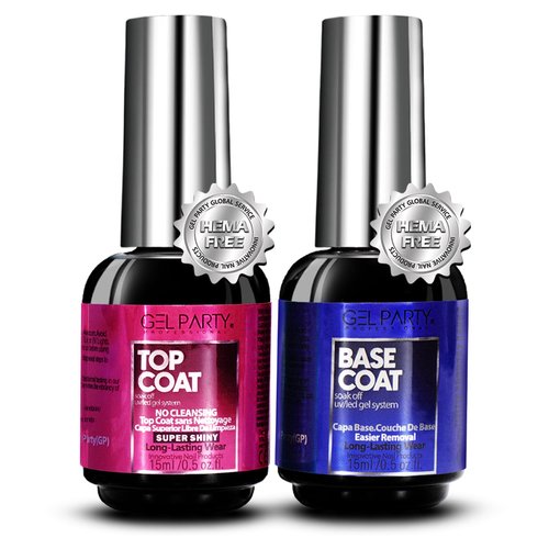 GELPARTY Gel Top Coat & Base Coat Set 2x15ml – No Wipe, HEMA-Free, Long-Lasting UV/LED Soak-Off Gel Nail Polish Kit, High Gloss Shine, Strong Adhesion, Chip-Resistant, Salon & DIY Manicure Essentials