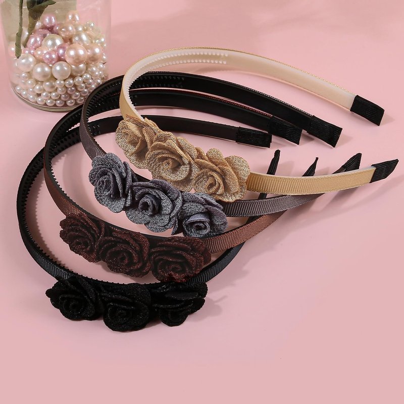 XIMA 16pcs Small Rose Flower Headbands for Girls Toddlers Kids Teens Children and Women,Girls Hair Bands Made of 3pcs Fabric Rose Flower for Hair Accessories