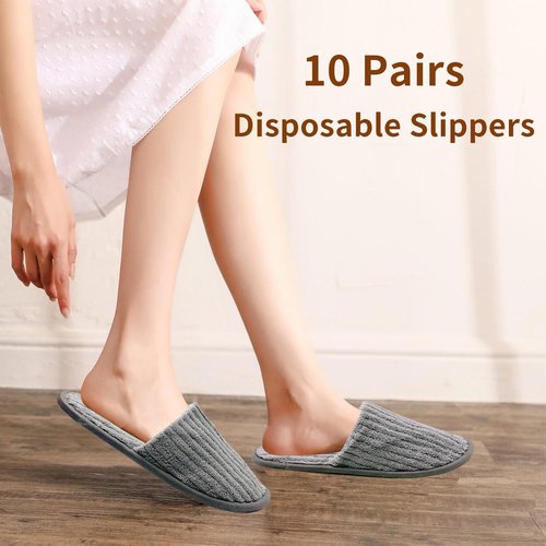 HJORZMM Disposable Slippers for Guests, 10 Pairs Coral Fleece Non Slip Hotel Slippers, Unisex, Washable Reusable for Hotel, Guest, Travel, Bride, Women