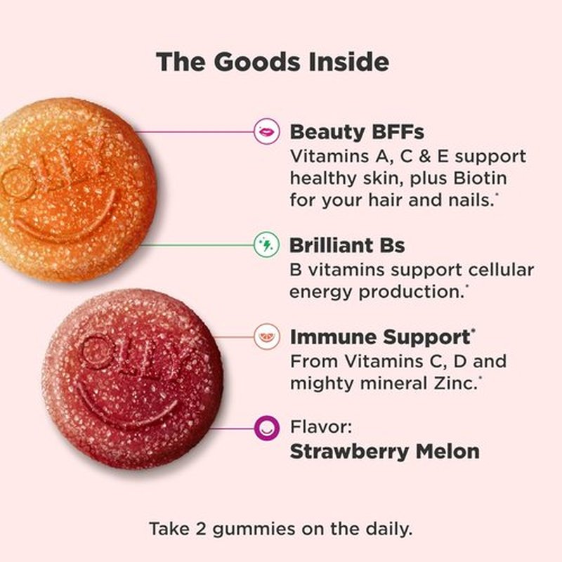 OLLY Teen Girl Multi Gummy - Healthy Skin & Immune Support Chewable Multivitamin, Strawberry Melon Flavor | 100 Count (50 Day Supply)