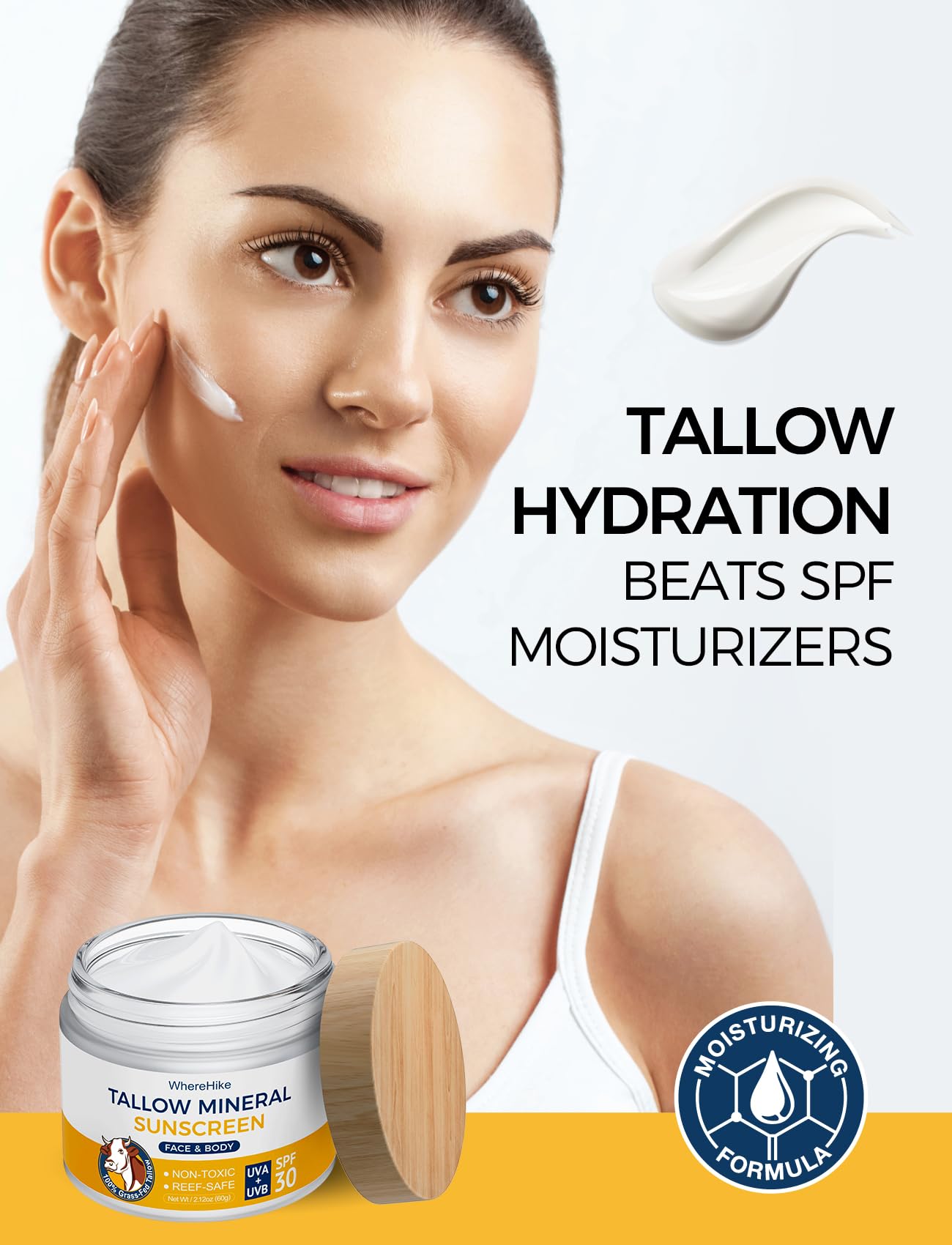 Stilip Beef Tallow Sunscreen Organic SPF 30 with Zinc Oxide,Non-Toxic 2-in-1 Moisturizer & Mineral Sunblock | Reef Safe, Chemical-Free,Lightweight, Clean Formula for Sensitive Skin.