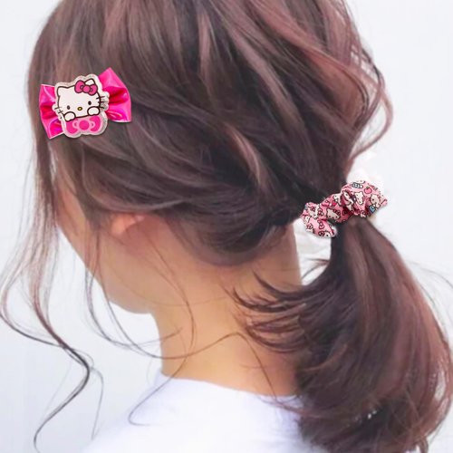 Hello Kitty Hair Accessories Set for Kids - Bundle with 2 Bows, 3 Elastics and 1 Clip, Tattoos, and More | Hello Kitty Accessories for Girls