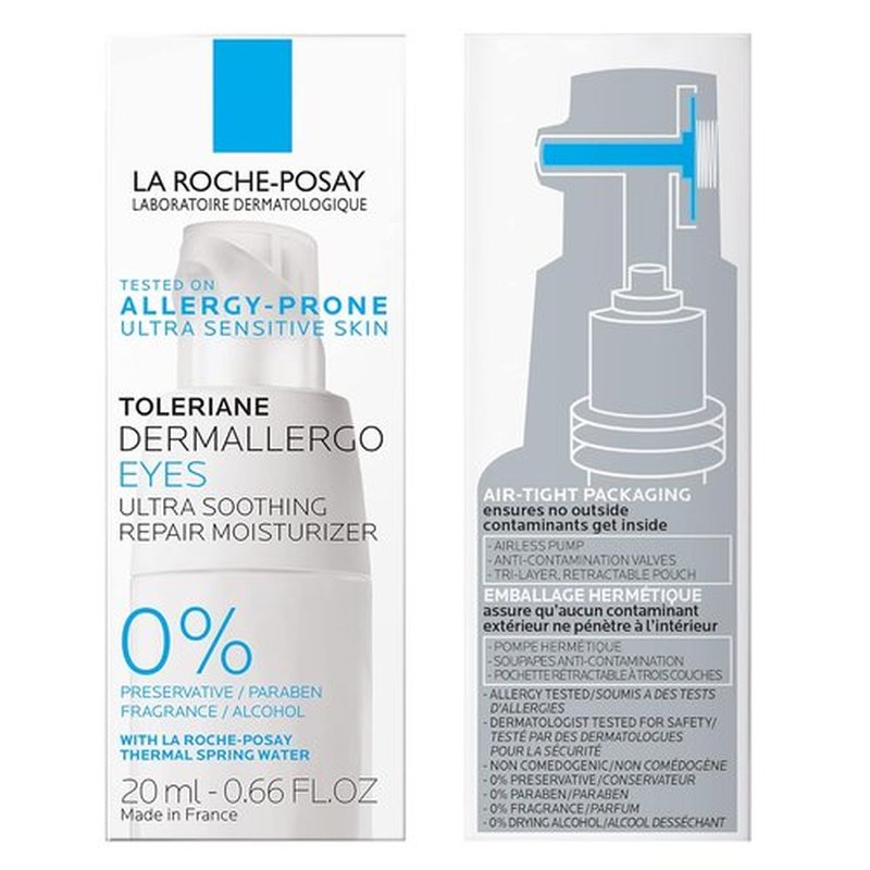 La Roche-Posay Toleriane Dermallergo Eye Cream - Soothing Repair Moisturizer for Sensitive Skin, Fragrance-Free