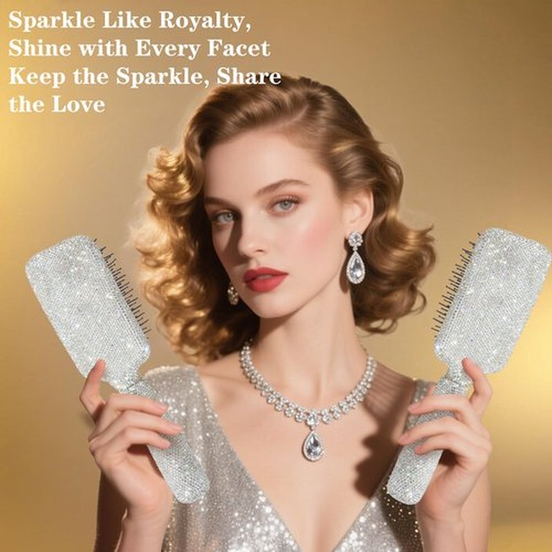 MInovel Curly Hair Brush, Luxury Rhinestone Detangling Brush, Bling Paddle Brushes Holiday Gift for Women's All Hair Types